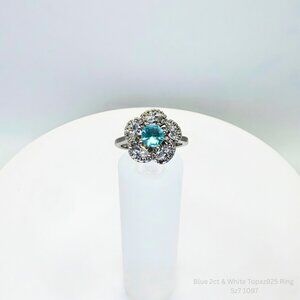 Handmade Jewelry 2ct Swiss Blue Topaz Halo Ring 925 Silver Size 7 Resizable
